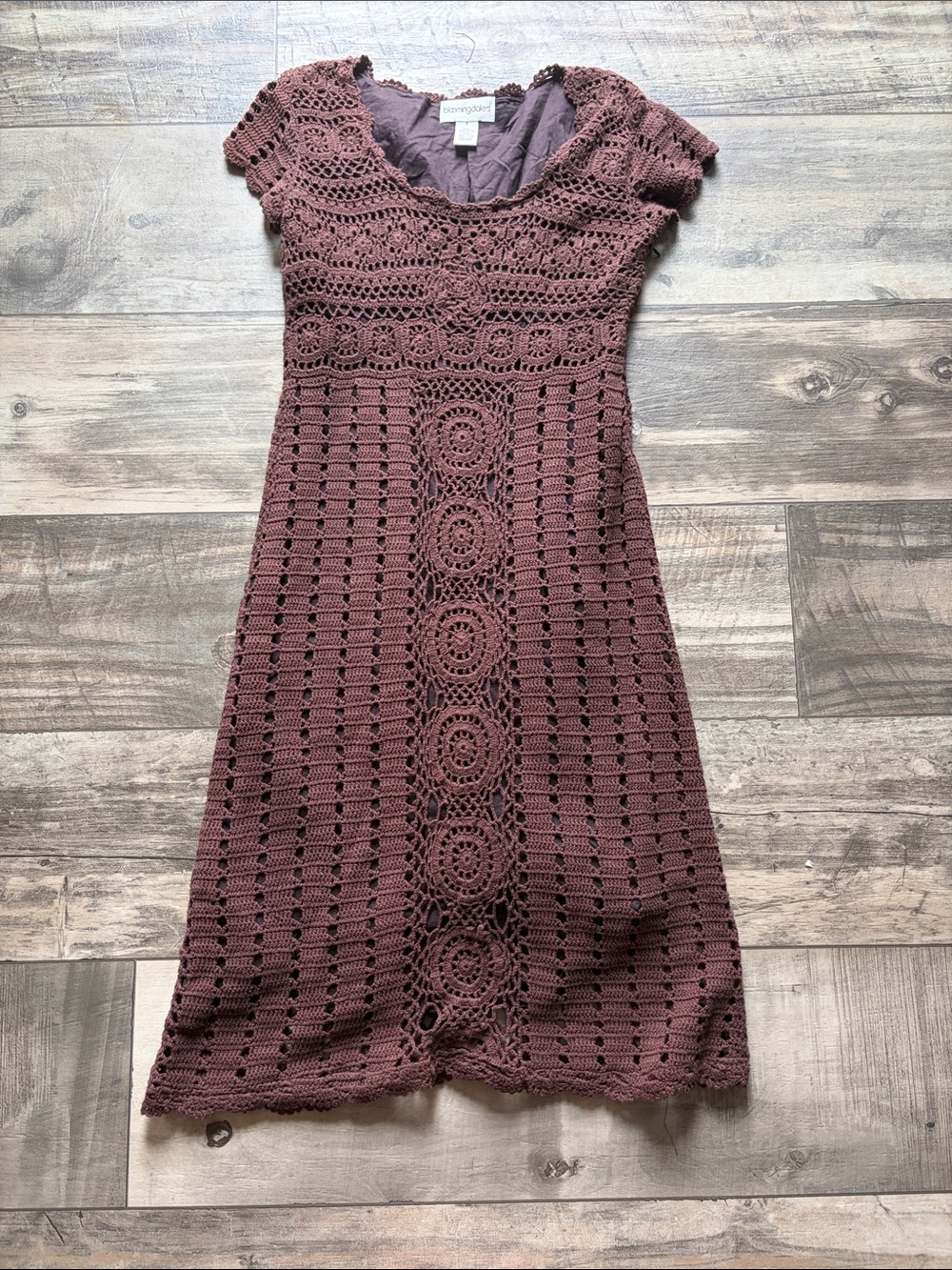 Vintage Bloomingdales Crocheted Dress Size 8 100% Cotton